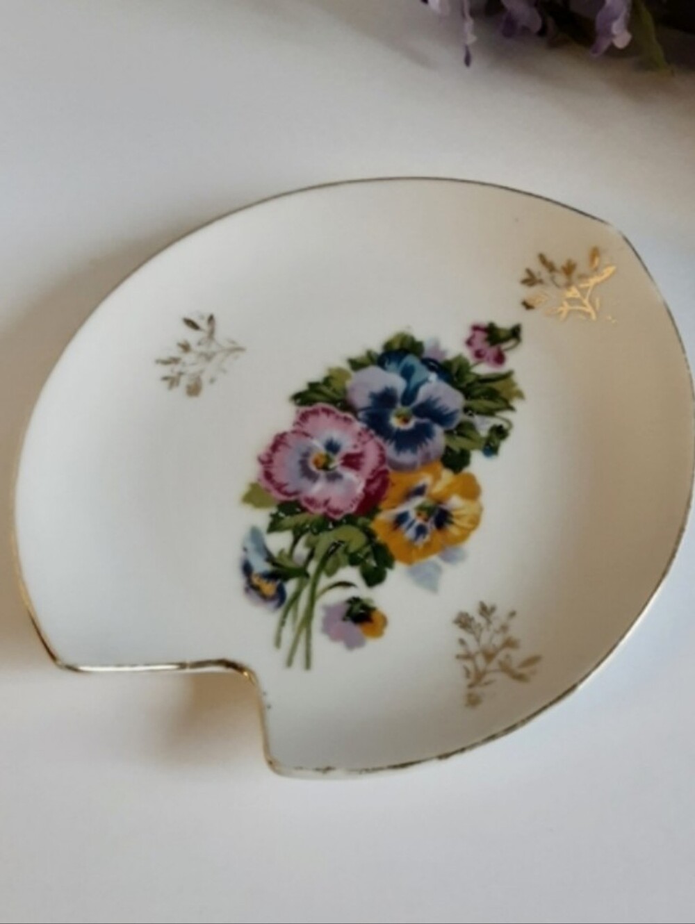Vintage Trinket Dish Porcelain Pin Tray Floral Pansy Flowers Cottagecore Japan